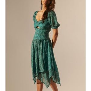 Anthropologie Puff-Sleeved Cut-Out Midi Dress size 8